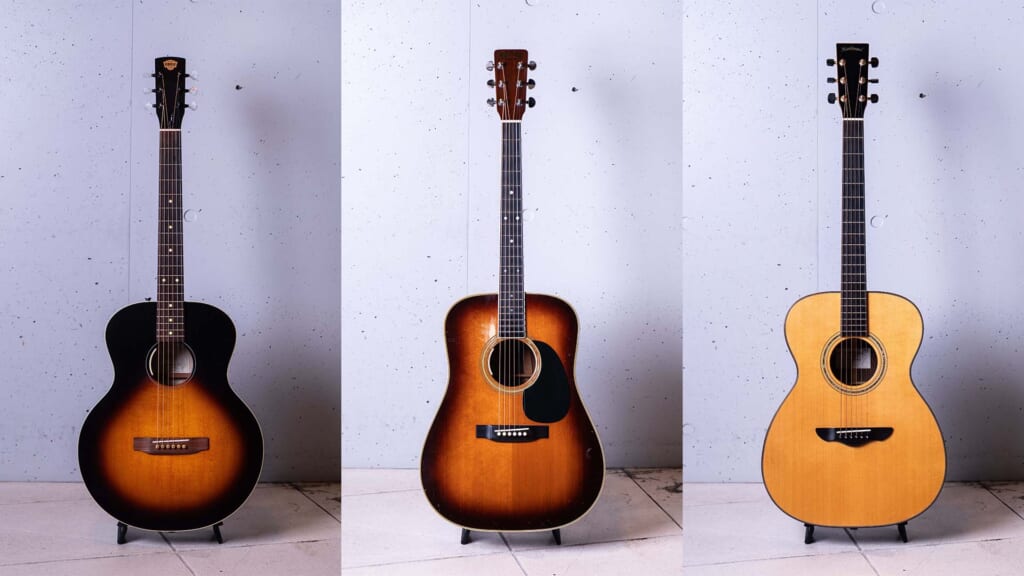 サカグチアミが愛用する1977年製のマーティンD-35と2本のサブ・ギター