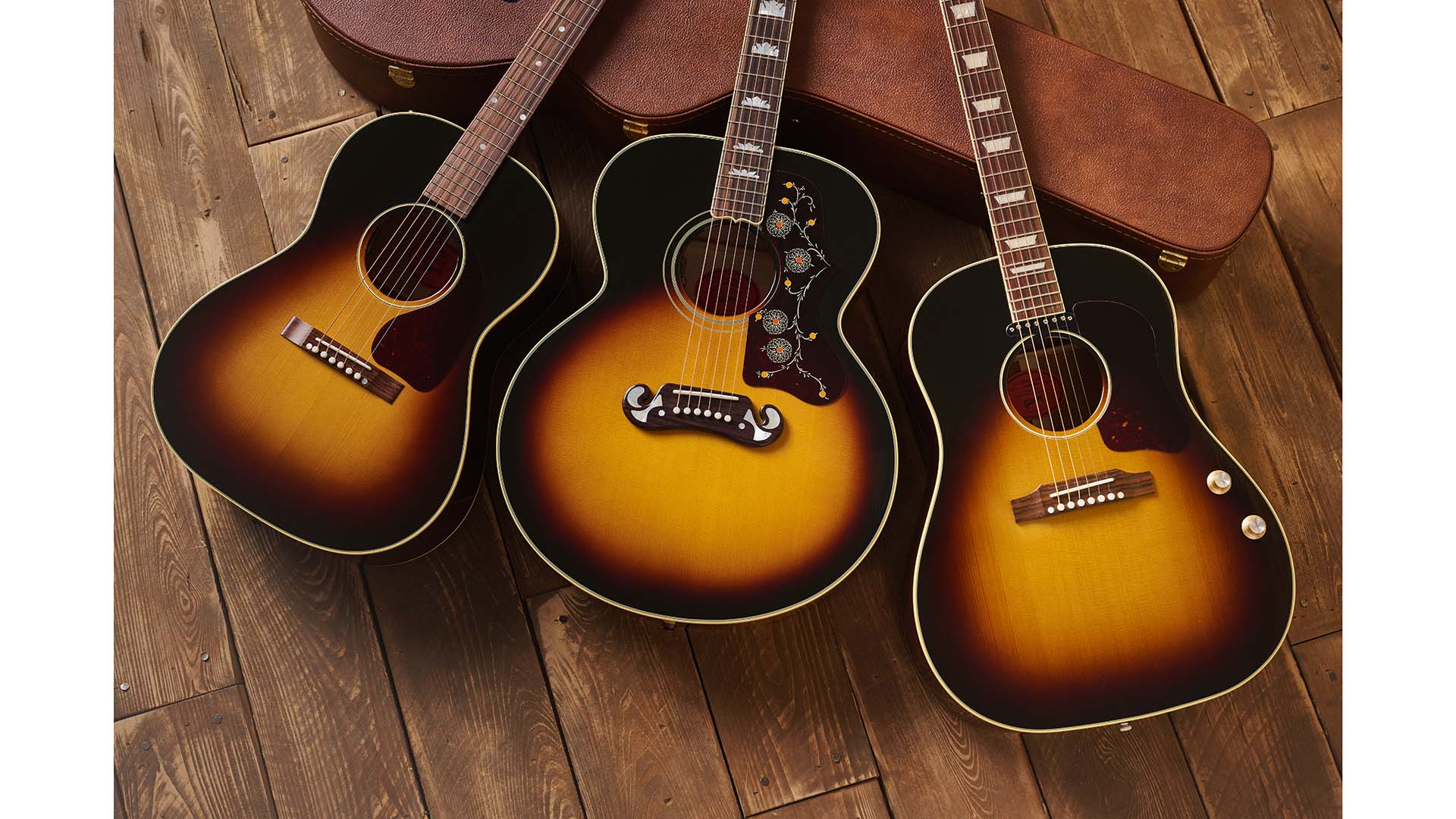 ギブソンのフラットトップ誕生100周年を記念し、SJ-200、LG-2、J-160Eの新作が登場